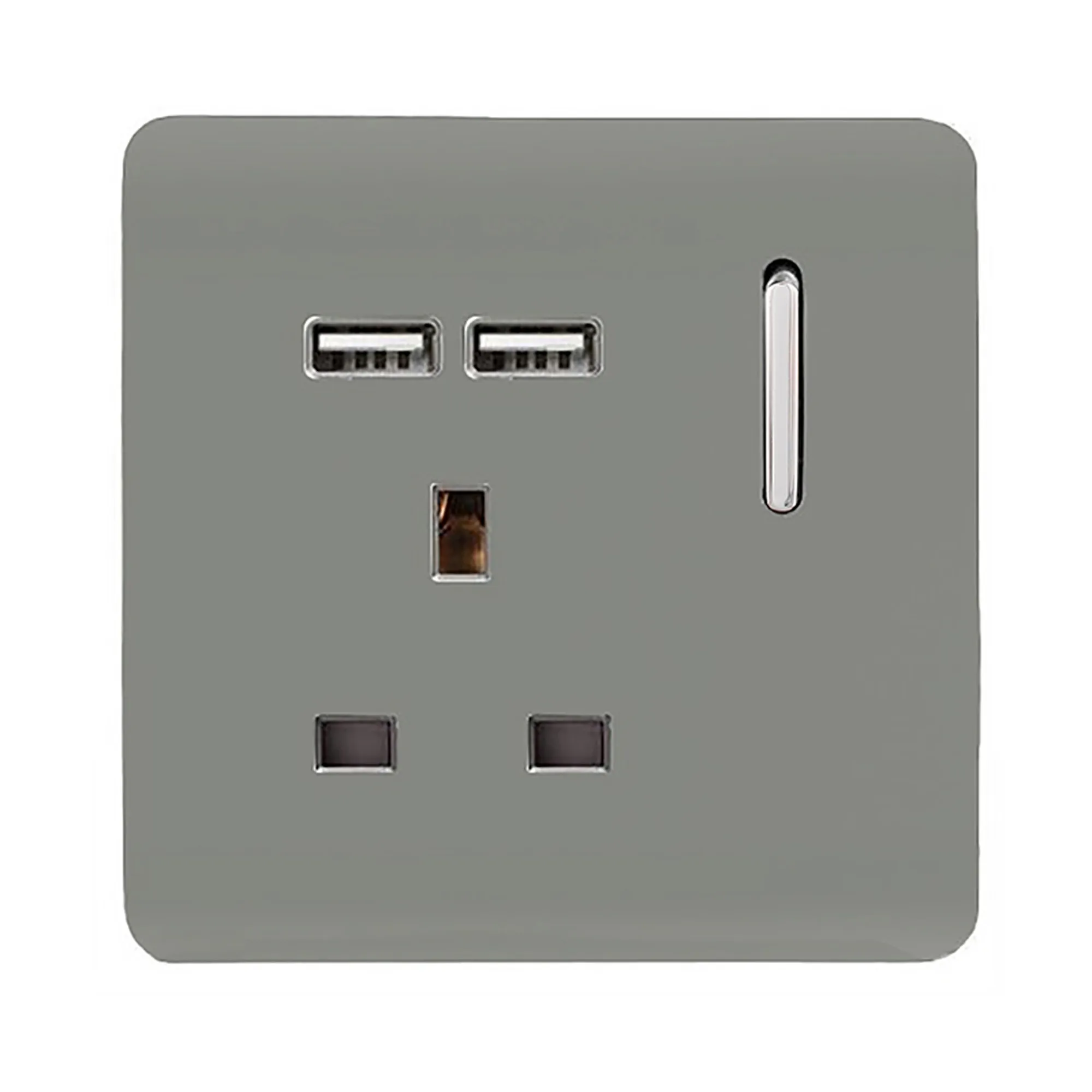 1 Gang 13Amp Switched Single Socket With 2 x USB Light Grey